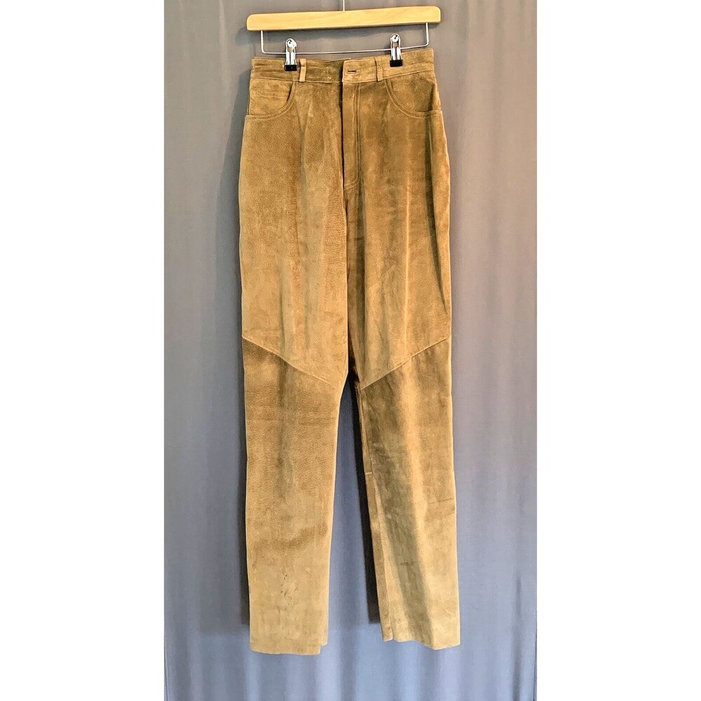 Y2K Vtg 90s Peruvian Connection Suede High Rise Pants Sz 6 Tan Leather Trousers